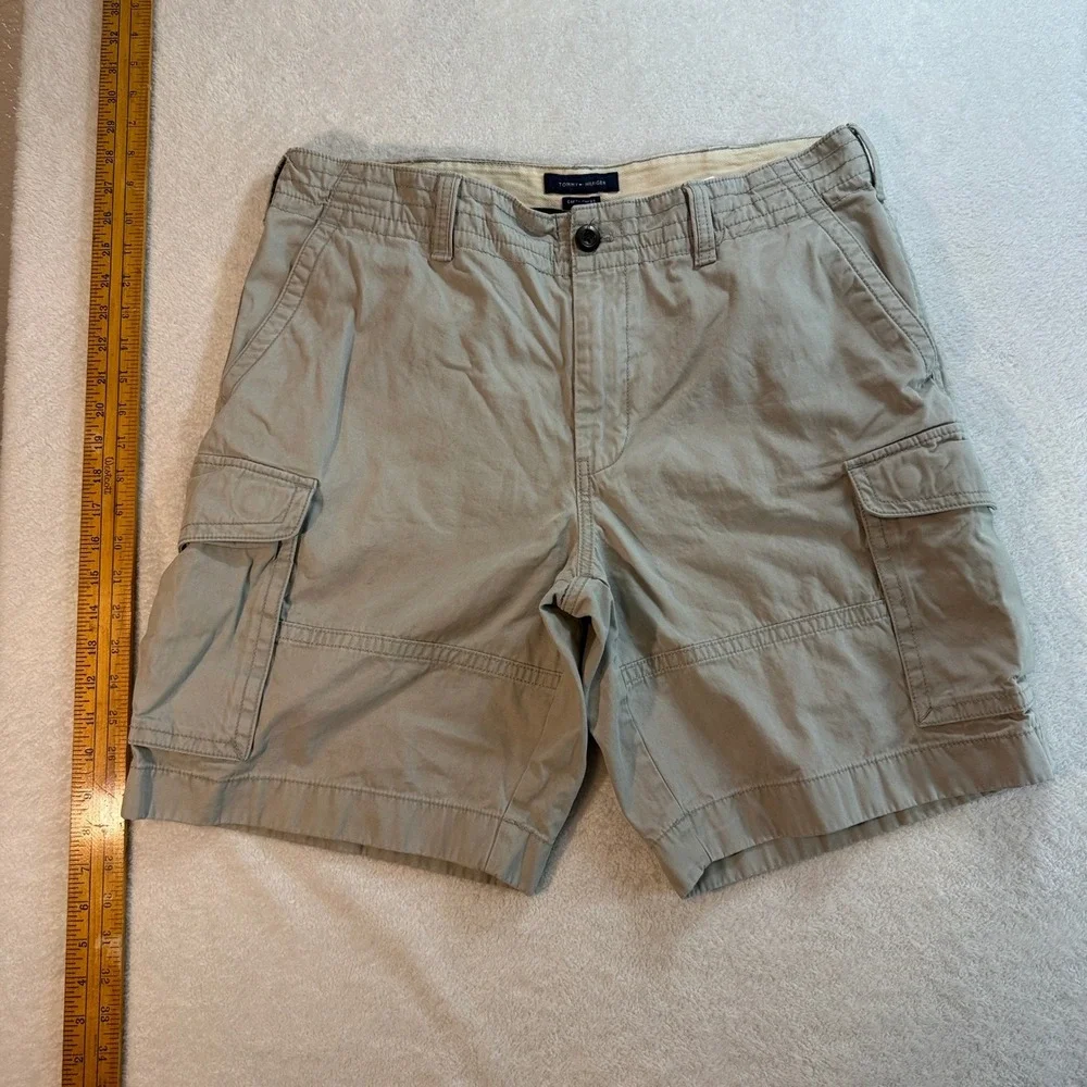 Tommy Hilfiger Mens Tan Khaki Cotton Twill Cargo Shorts Size 36 Utility Casual